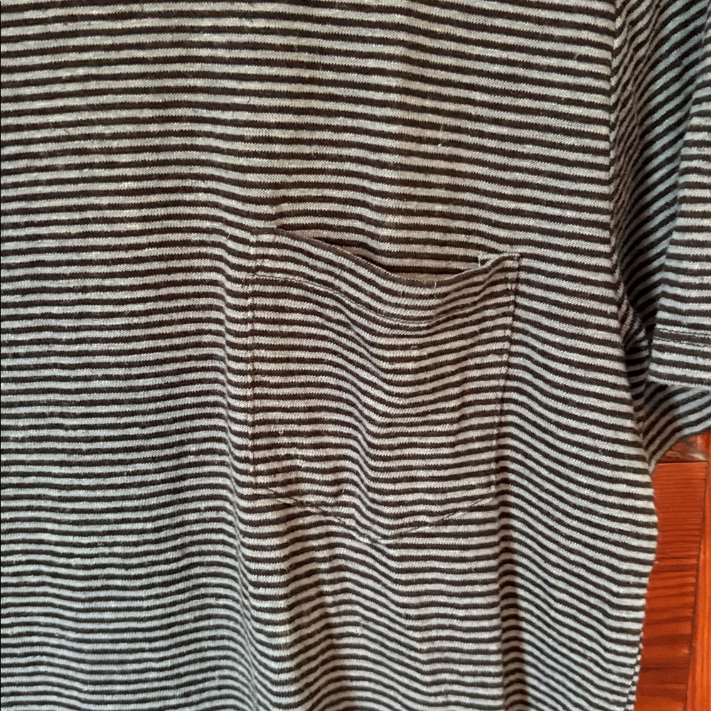 Onia Linen Cotton Shirt Mens Medium Striped Short Sleeve Crew Neck / Pocket - Picture 3 of 6